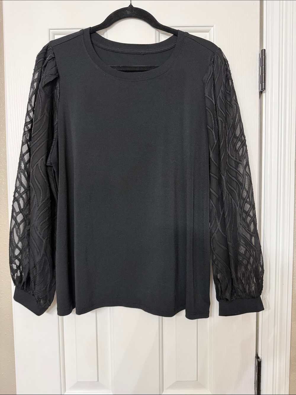 Women’s Black Sheer Sleeve Blouse